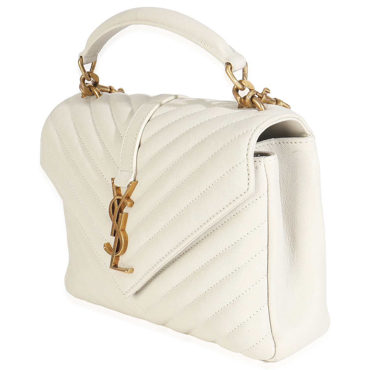 Crema Soft Sheepskin Matelasse Chevron Monogram Medium College Bag