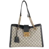 Black Beige GG Supreme Canvas Medium Padlock Tote