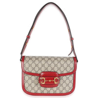 Cherry Red Beige GG Supreme Azalea Calfskin Horsebit 1955 Shoulder Bag
