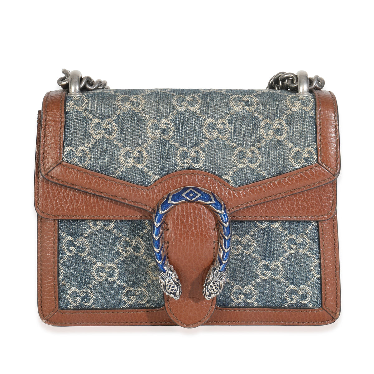 Blue New Denim GG Monogram Dollar Calfskin Enamel Mini Dionysus Bag