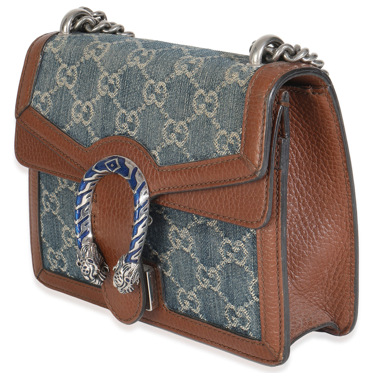 Blue New Denim GG Monogram Dollar Calfskin Enamel Mini Dionysus Bag