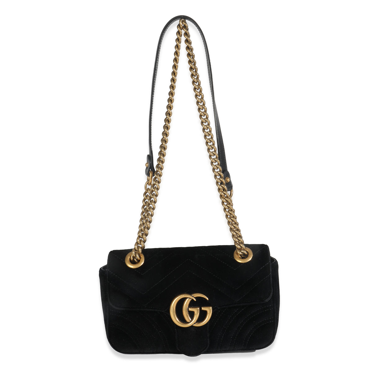 Black Velvet Matelasse Mini GG Marmont Shoulder Bag