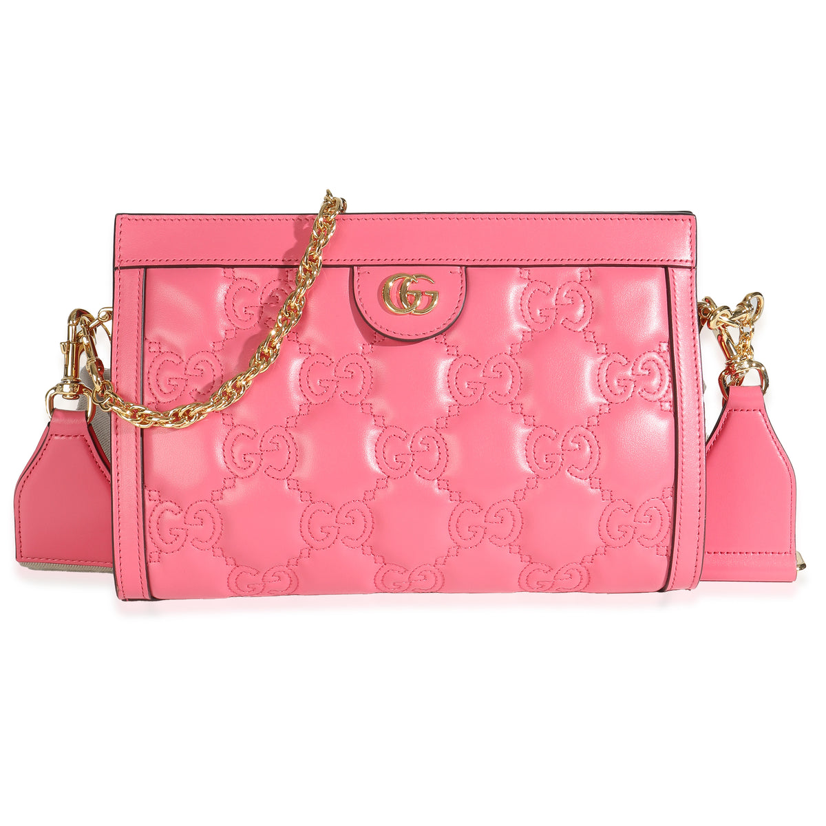 Natural Rhodamine Pink Calfskin GG Matelasse Small Slim Chain Shoulder Bag