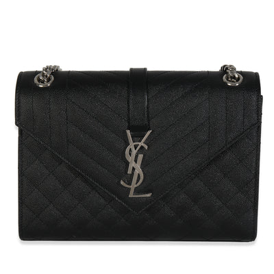 Black Grain De Poudre Mixed Matelasse Triquilt Medium Envelope Bag