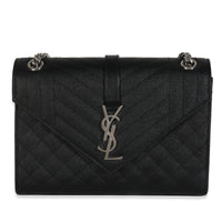 Black Grain De Poudre Mixed Matelasse Triquilt Medium Envelope Bag