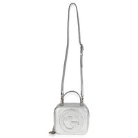 Gucci Silver Metallic Sakai Be Green Calfskin Diagonal Stitched Blondie Top Hand Handbag ad1