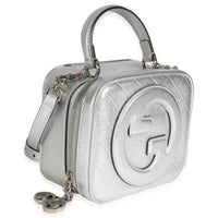 Gucci Silver Metallic Sakai Be Green Calfskin Diagonal Stitched Blondie Top Hand Handbag pv