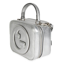 Gucci Silver Metallic Sakai Be Green Calfskin Diagonal Stitched Blondie Top Hand Handbag sv