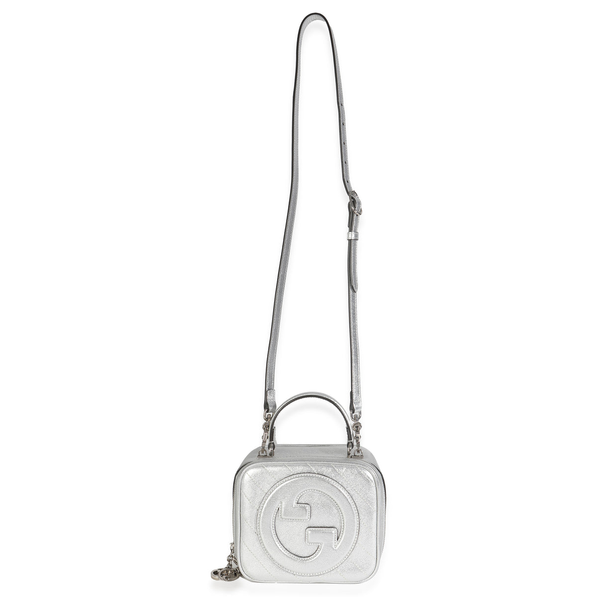 Gucci Silver Metallic Sakai Be Green Calfskin Diagonal Stitched Blondie Top Hand Handbag ad1