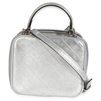 Gucci Silver Metallic Sakai Be Green Calfskin Diagonal Stitched Blondie Top Hand Handbag bv