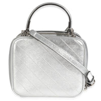 Gucci Silver Metallic Sakai Be Green Calfskin Diagonal Stitched Blondie Top Hand Handbag stamp