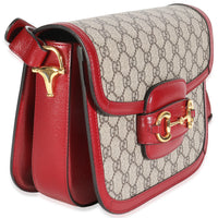 Cherry Red Beige GG Supreme Azalea Calfskin Horsebit 1955 Shoulder Bag
