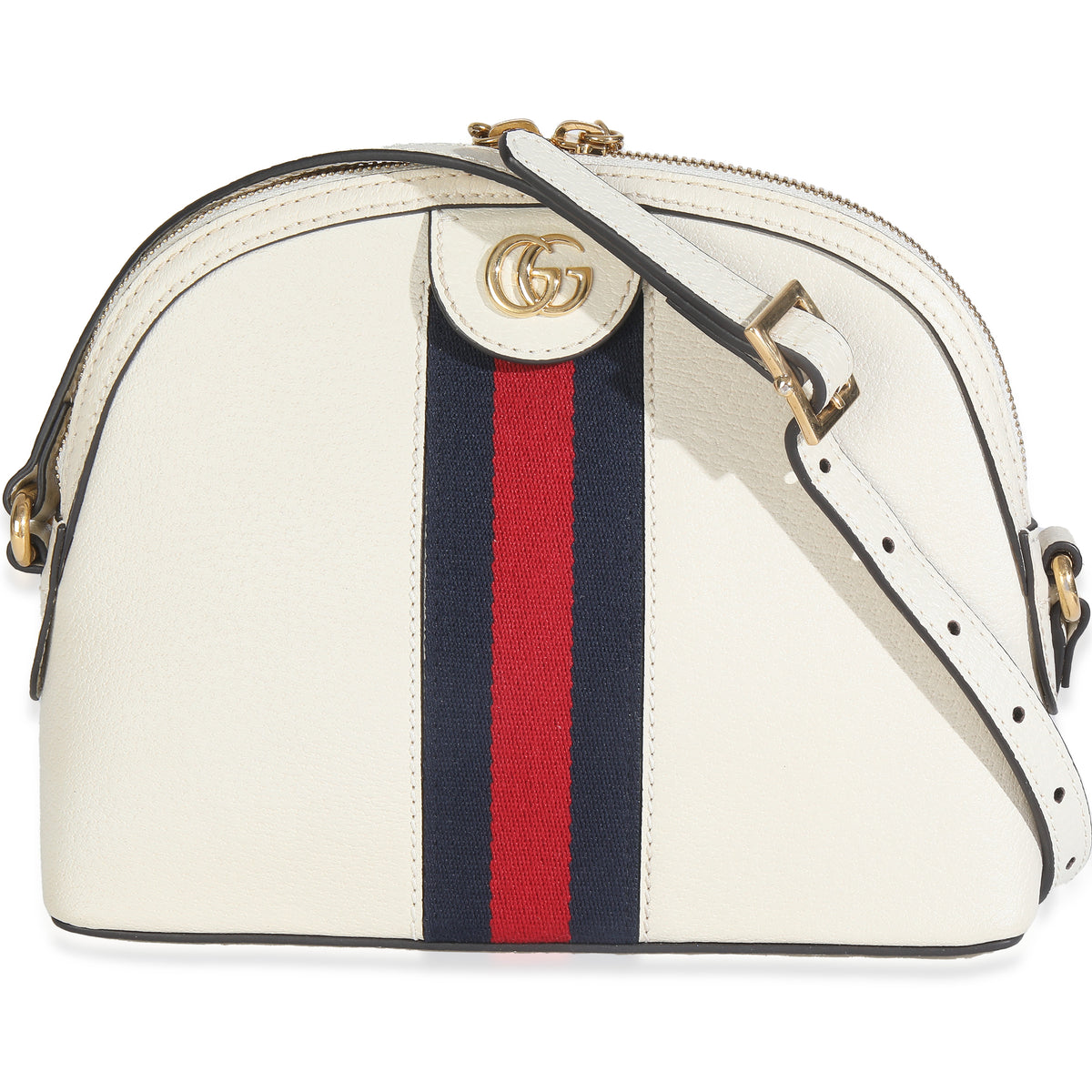 Mystic White Textured Dollar Calfskin Web Small Ophidia Dome Bag