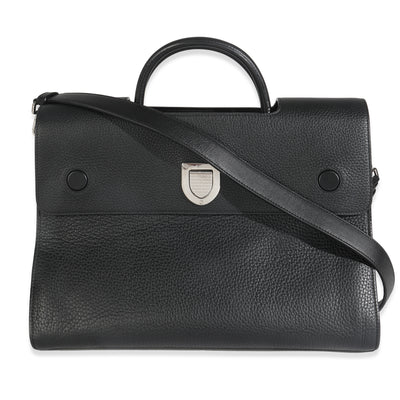 Black Grained Calfskin Large Diorever Flap Bag