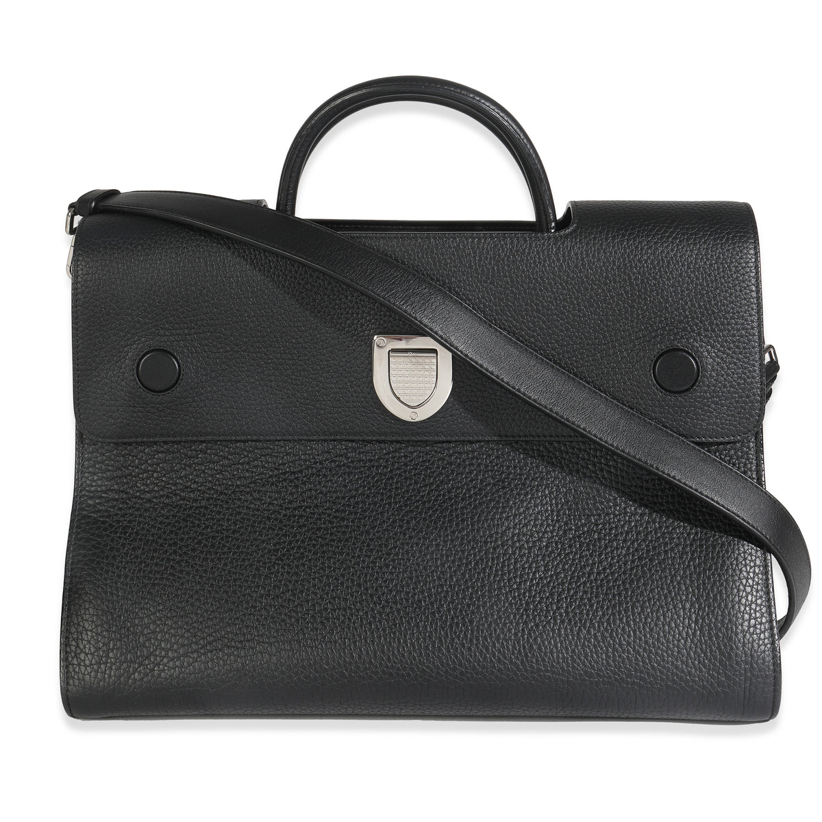 Black Grained Calfskin Large Diorever Flap Bag