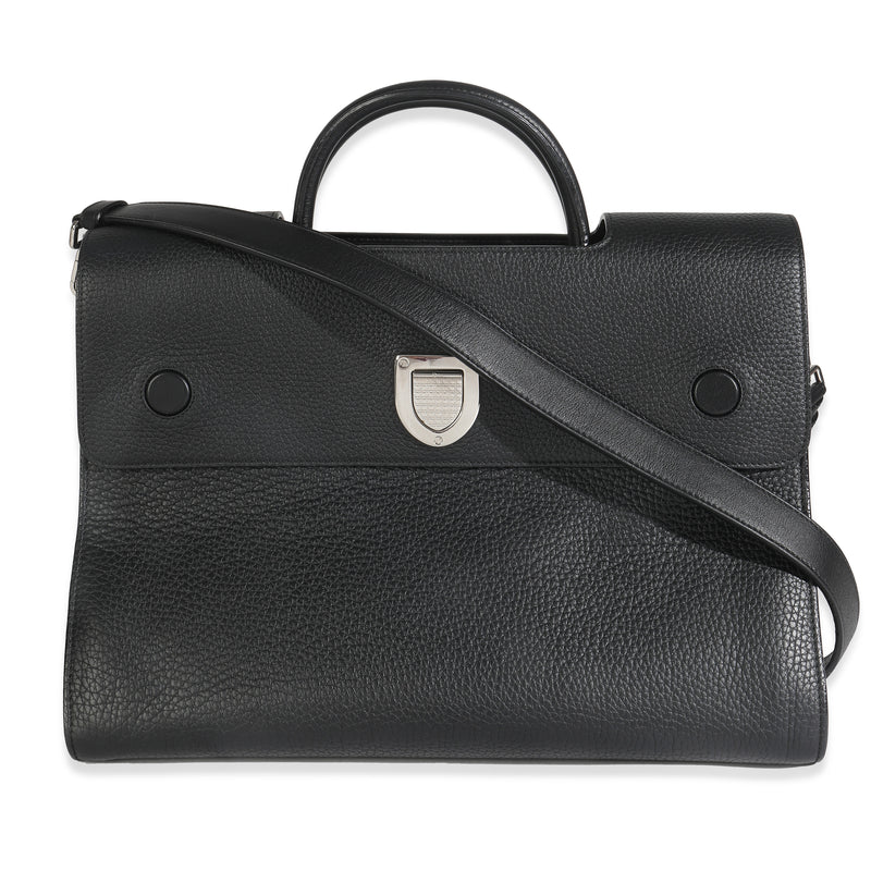 Black Grained Calfskin Large Diorever Flap Bag