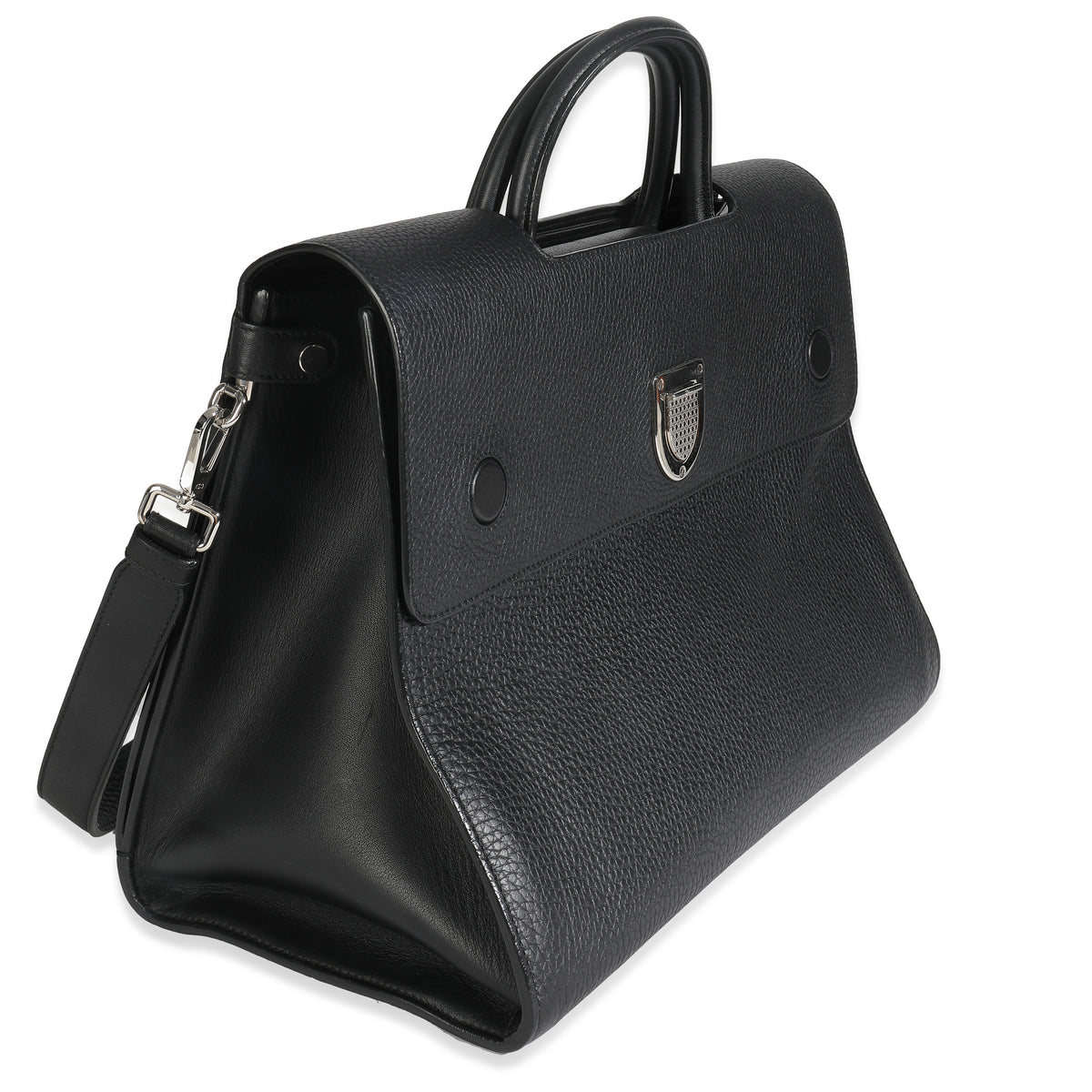 Black Grained Calfskin Large Diorever Flap Bag