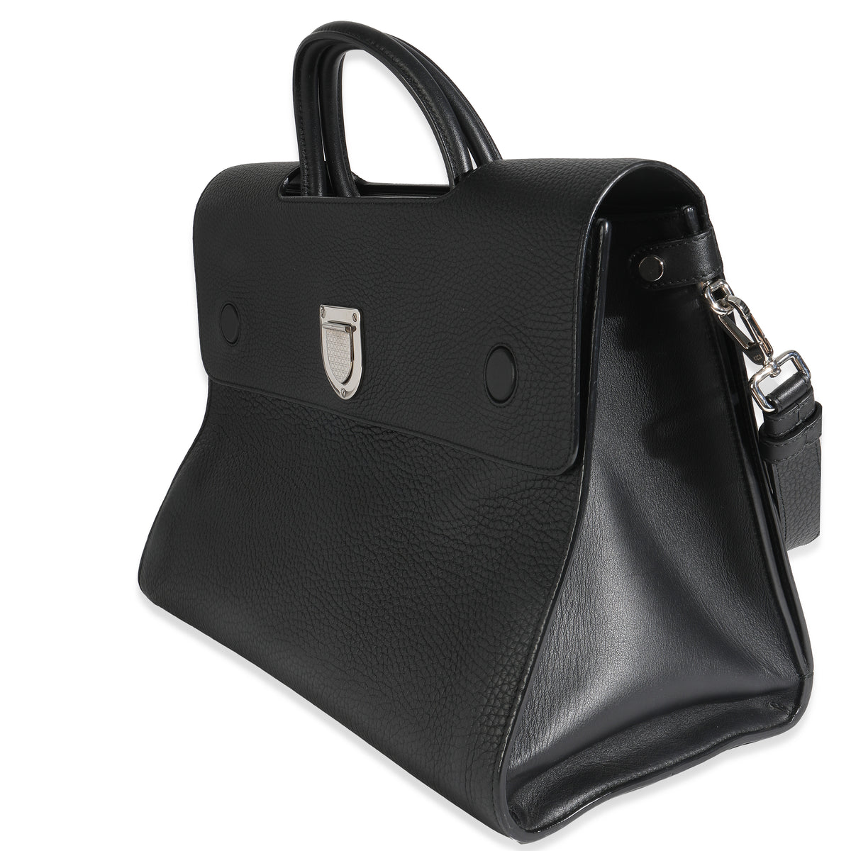 Black Grained Calfskin Large Diorever Flap Bag