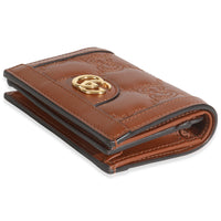 Brown Calfskin Matelasse GG Card Case Wallet