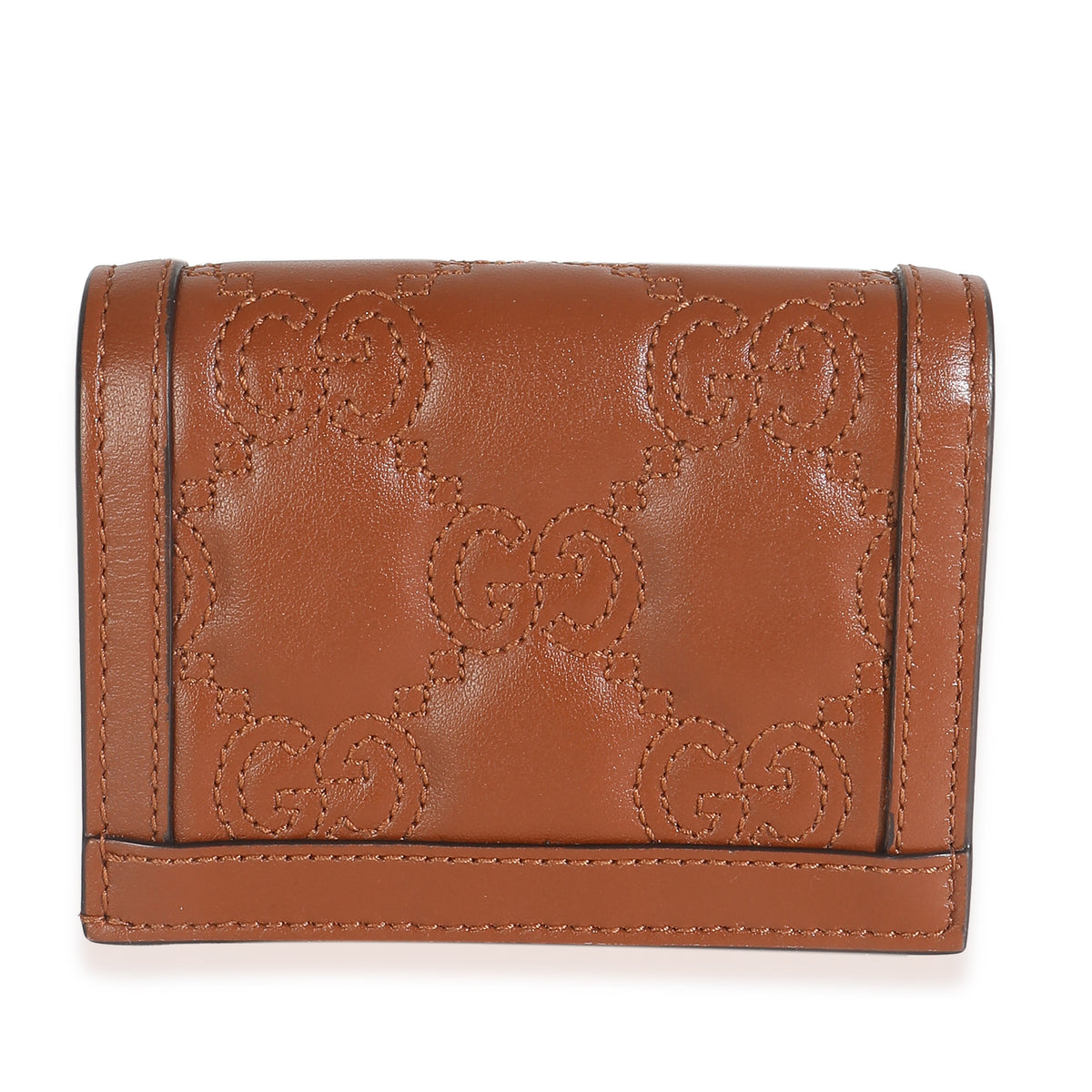 Brown Calfskin Matelasse GG Card Case Wallet