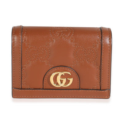 Brown Calfskin Matelasse GG Card Case Wallet