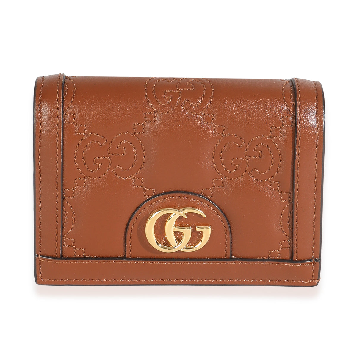Brown Calfskin Matelasse GG Card Case Wallet