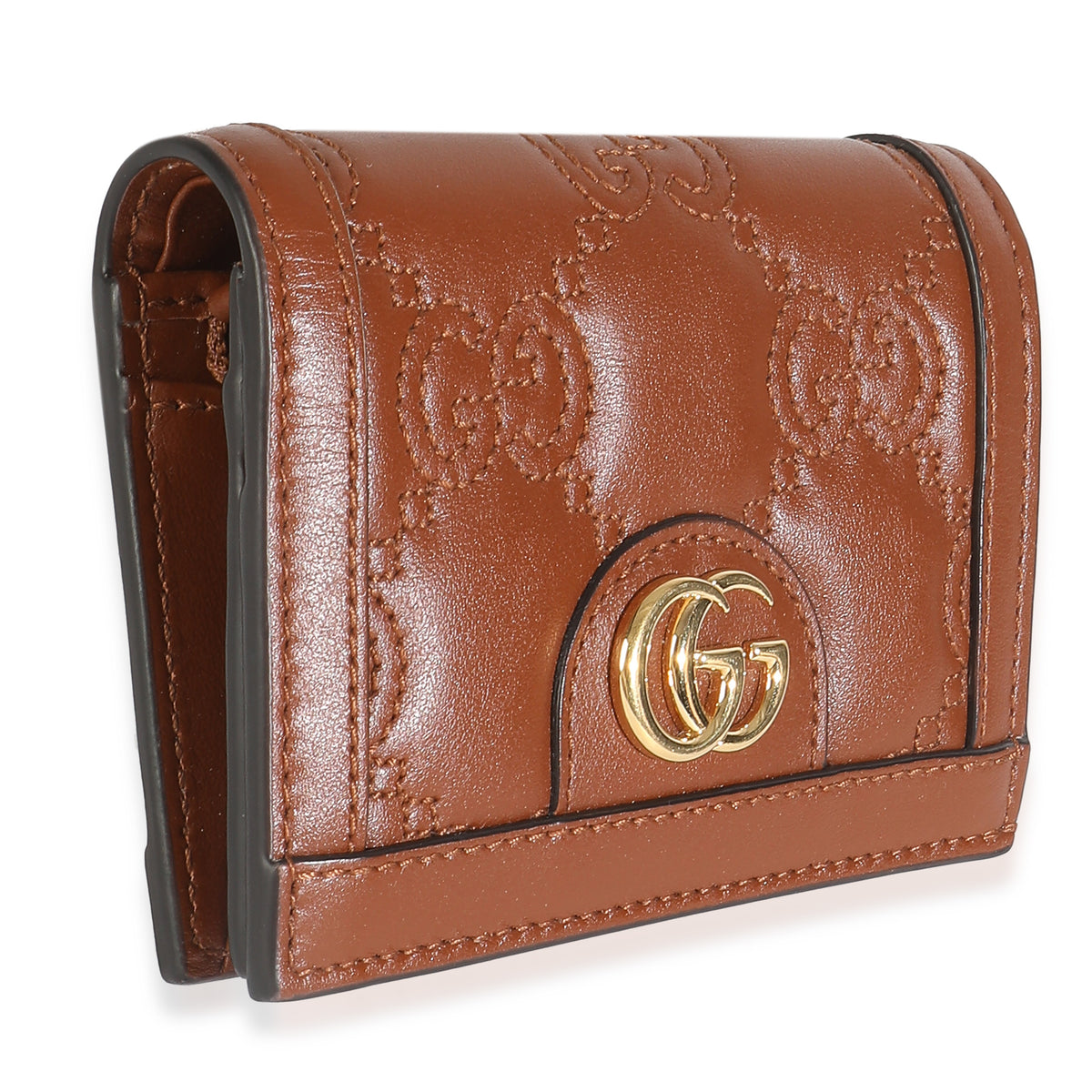 Brown Calfskin Matelasse GG Card Case Wallet