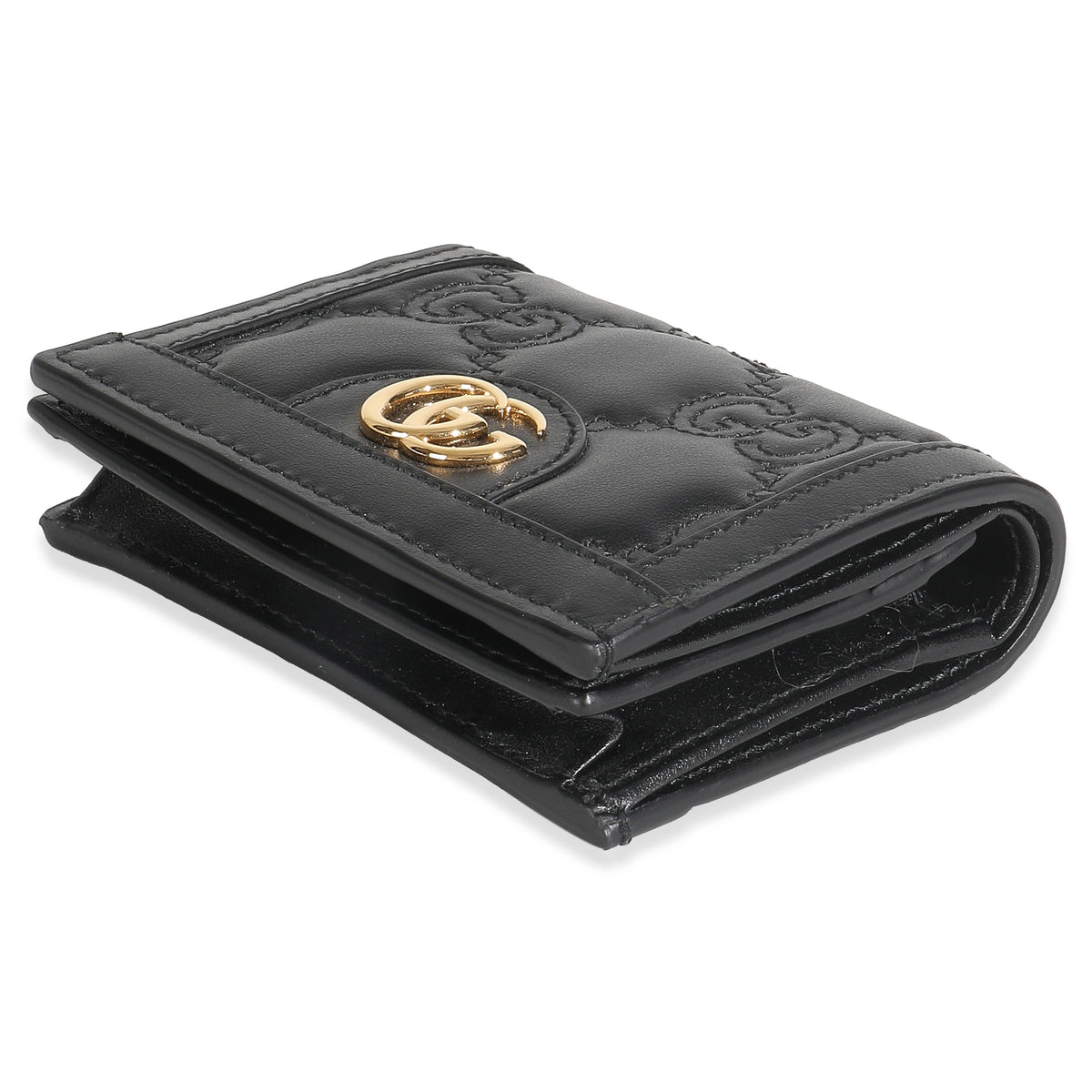 Black Calfskin Matelasse GG Card Case Wallet
