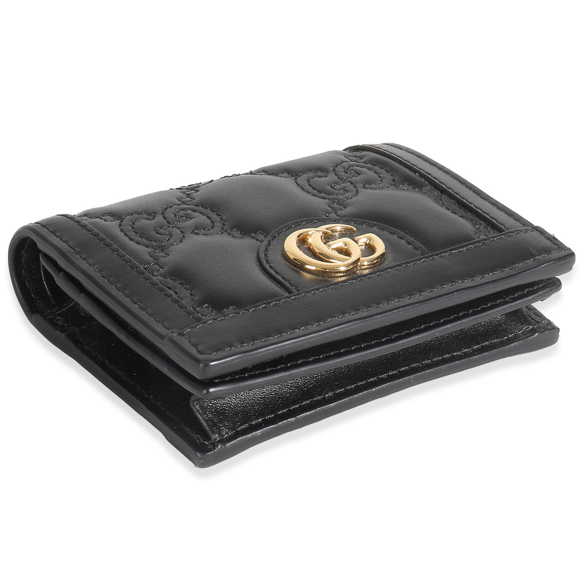 Black Calfskin Matelasse GG Card Case Wallet