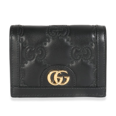 Black Calfskin Matelasse GG Card Case Wallet