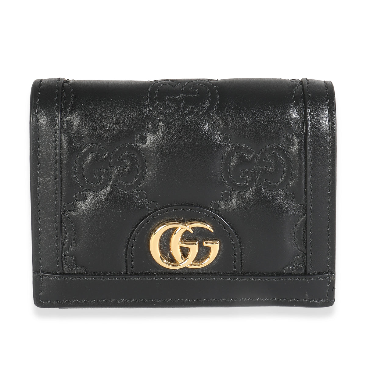 Black Calfskin Matelasse GG Card Case Wallet
