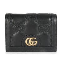 Black Calfskin Matelasse GG Card Case Wallet