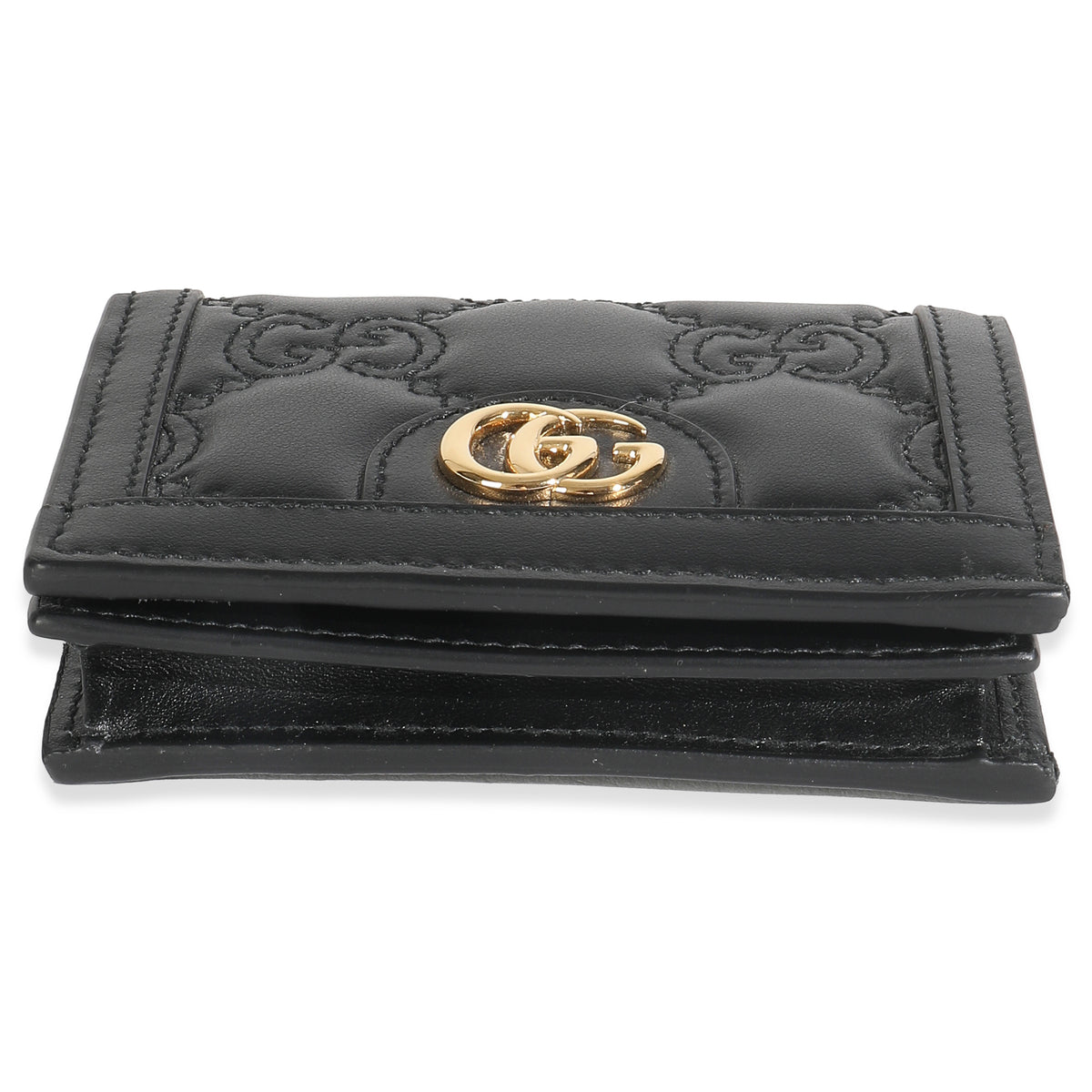 Black Calfskin Matelasse GG Card Case Wallet