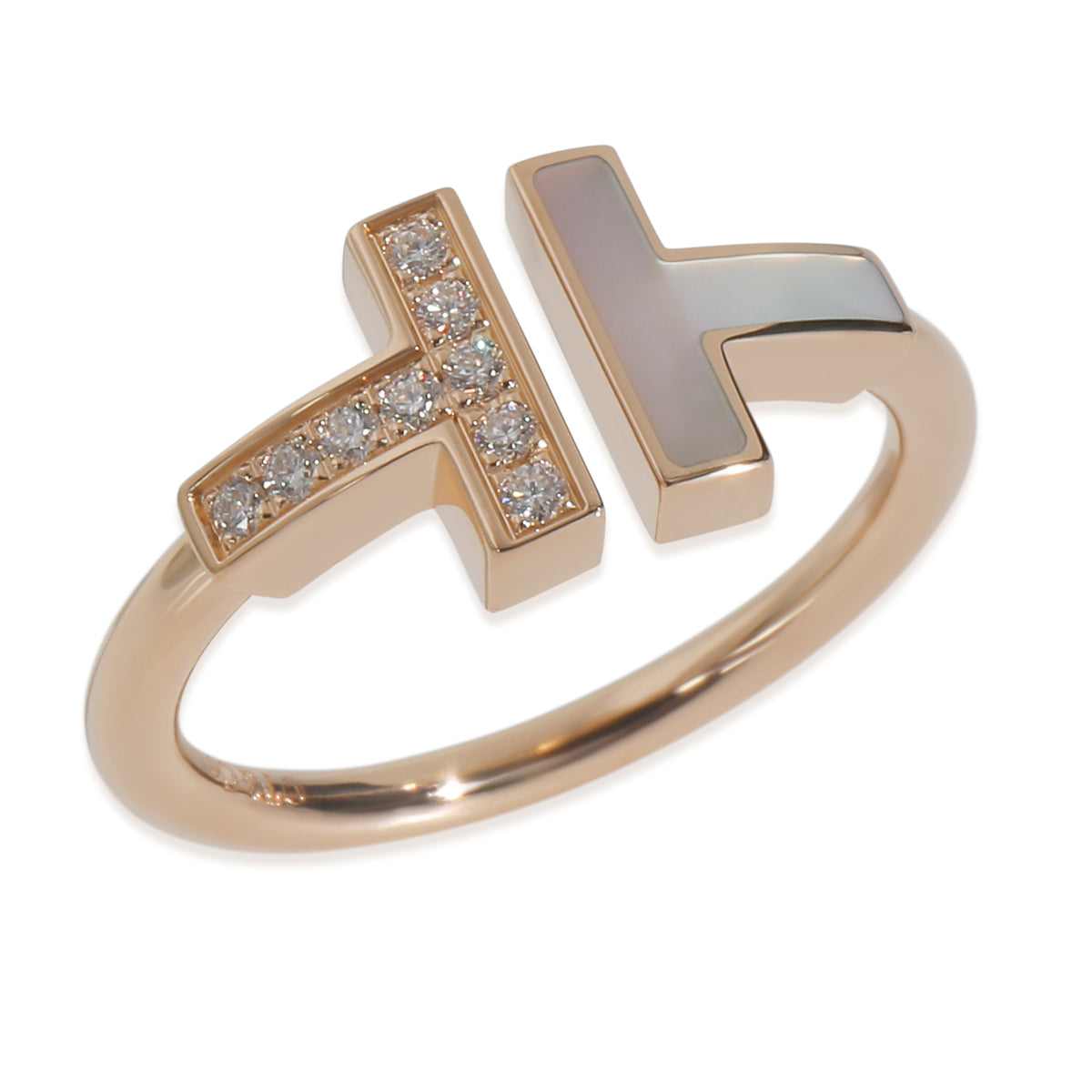 Rose Gold Mother Of Pearl and Diamond Tiffany T Wire Ring