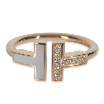 Rose Gold Mother Of Pearl and Diamond Tiffany T Wire Ring