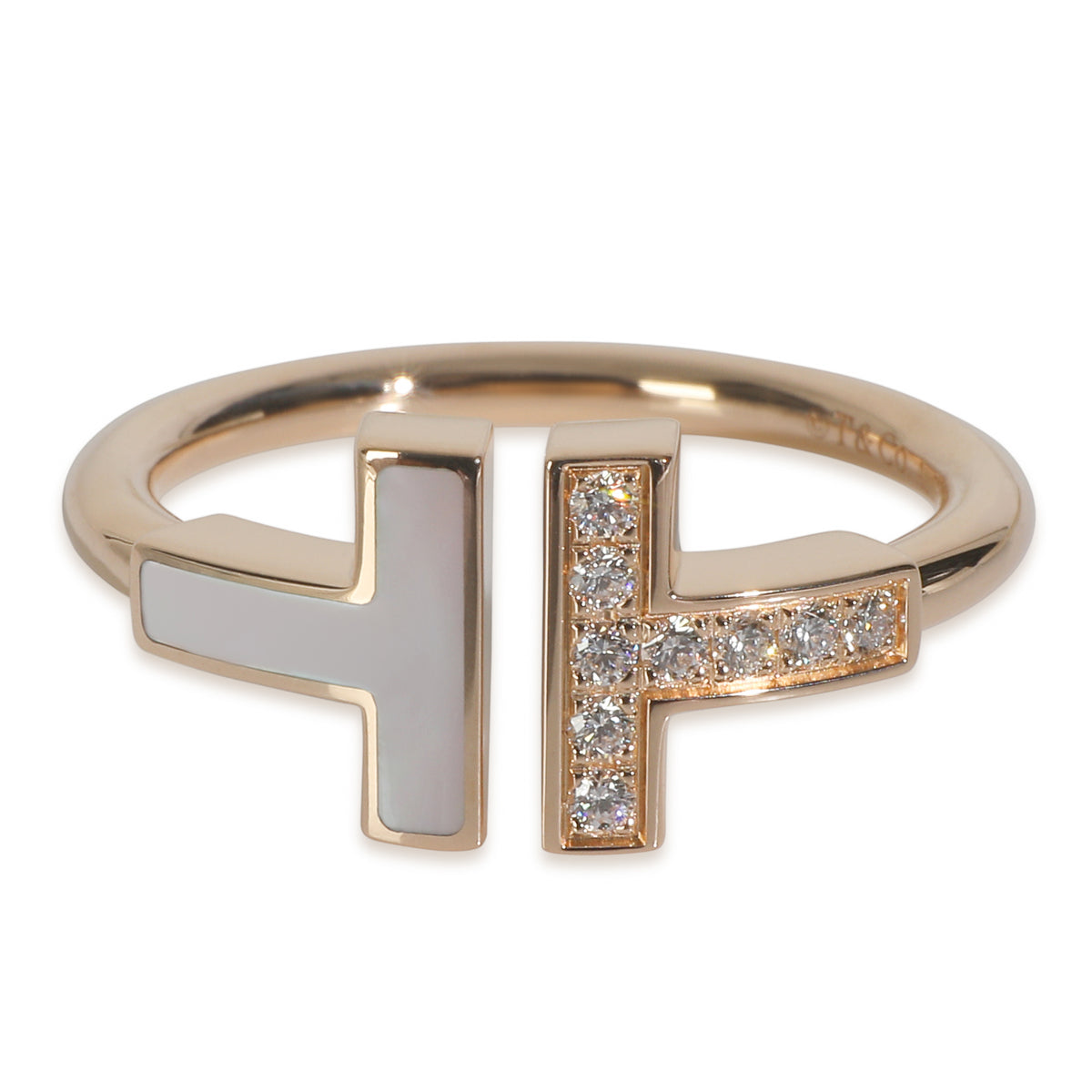 Rose Gold Mother Of Pearl and Diamond Tiffany T Wire Ring