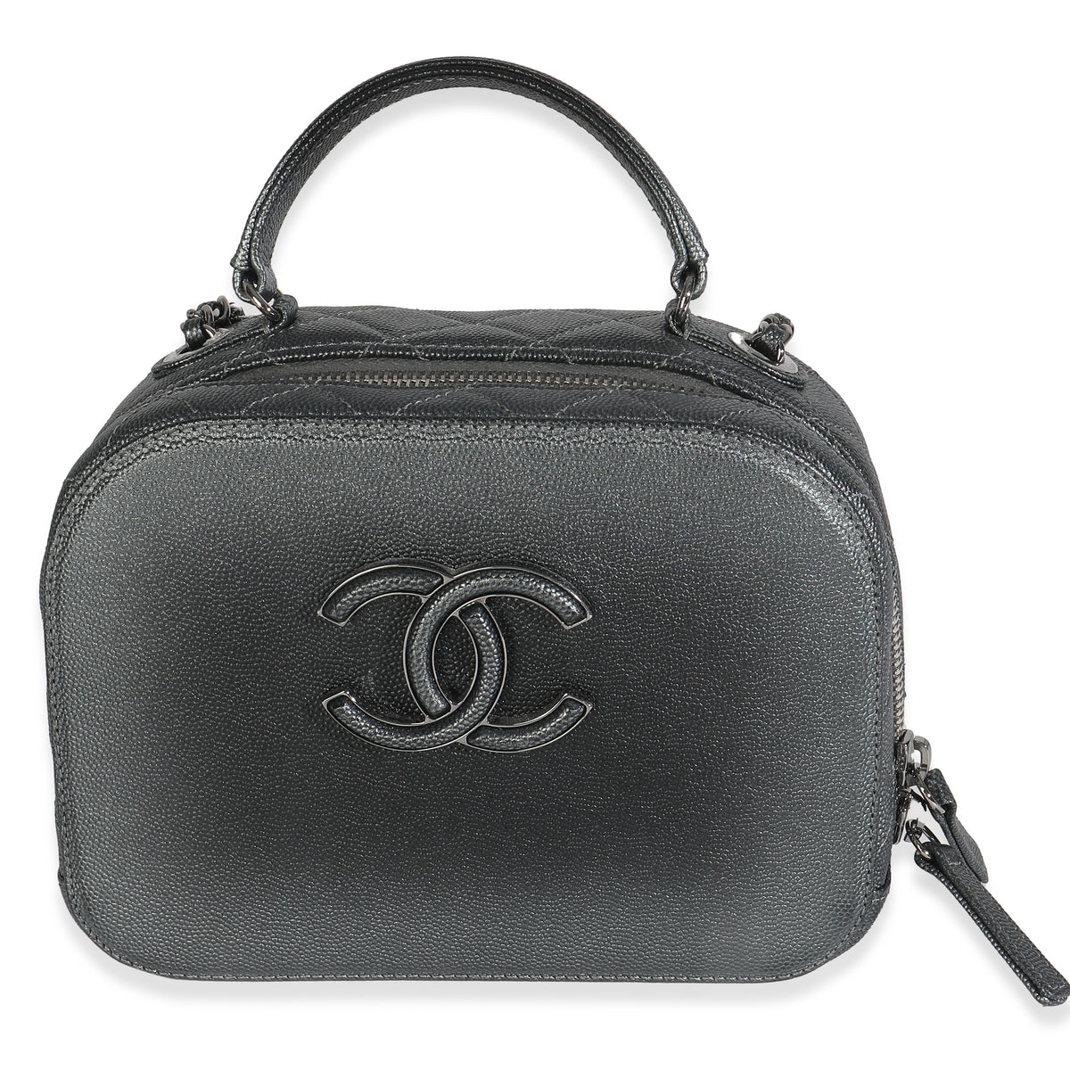 Black Ruthenium Metallic Caviar Small Coco Curve Vanity Bag