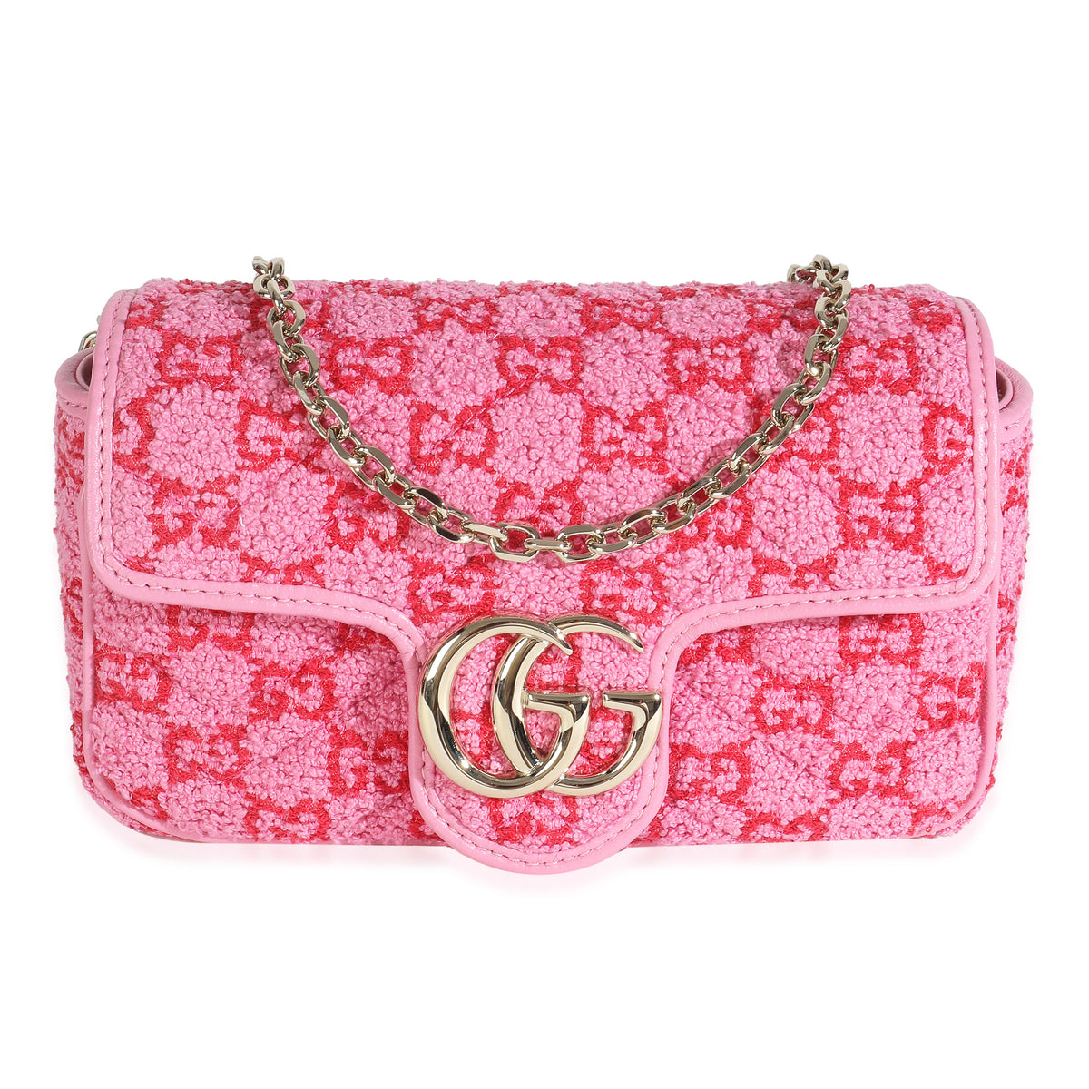 gucci mini backpack pink Gucci Pink Red GG Boucle GG Marmont Mini Shoulder Bag | myGemma