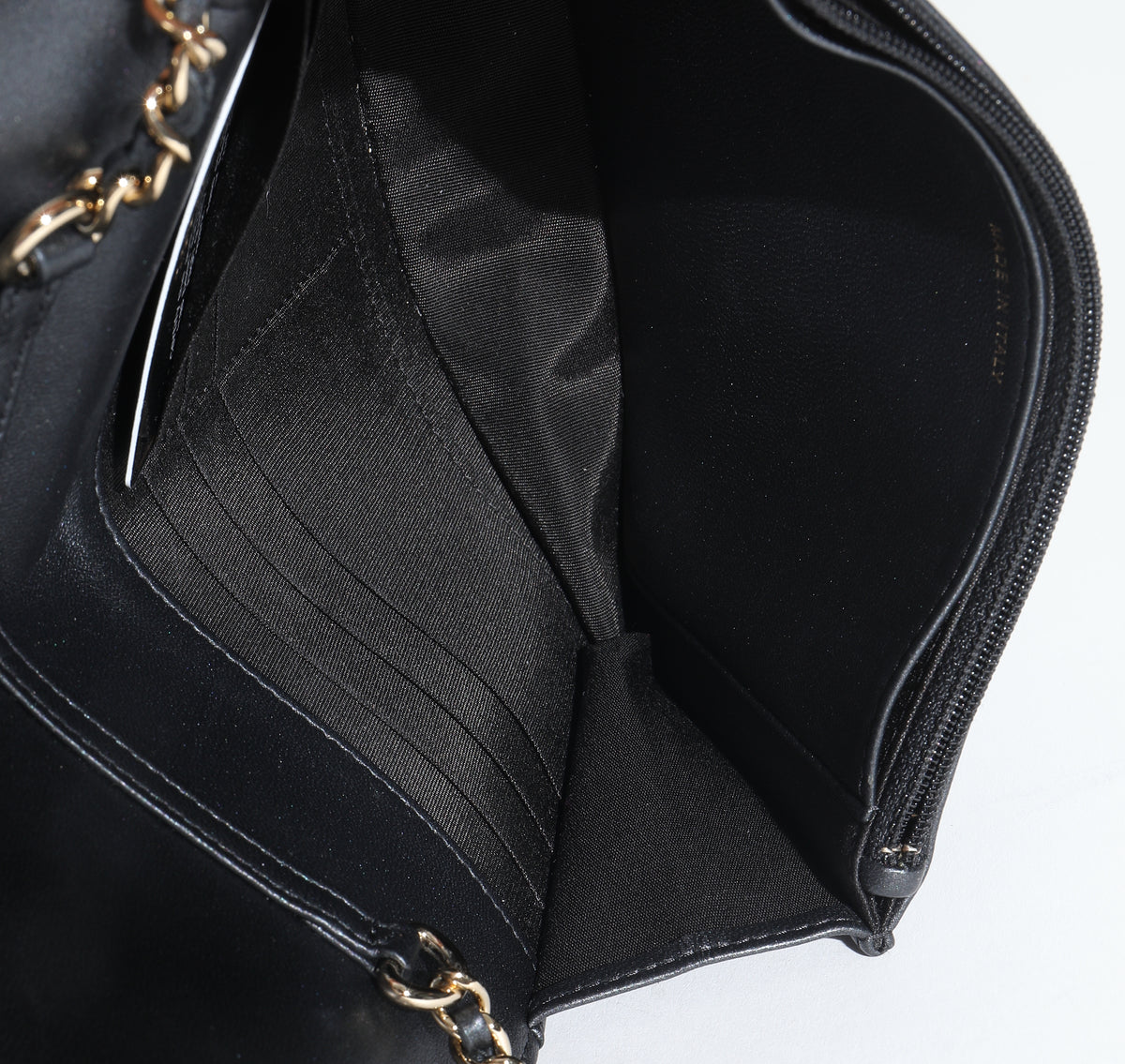 Dark Grey Iridescent Quilted Lambskin Pearl Wallet On Chain