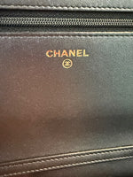 Dark Grey Iridescent Quilted Lambskin Pearl Wallet On Chain