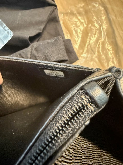 Dark Grey Iridescent Quilted Lambskin Pearl Wallet On Chain