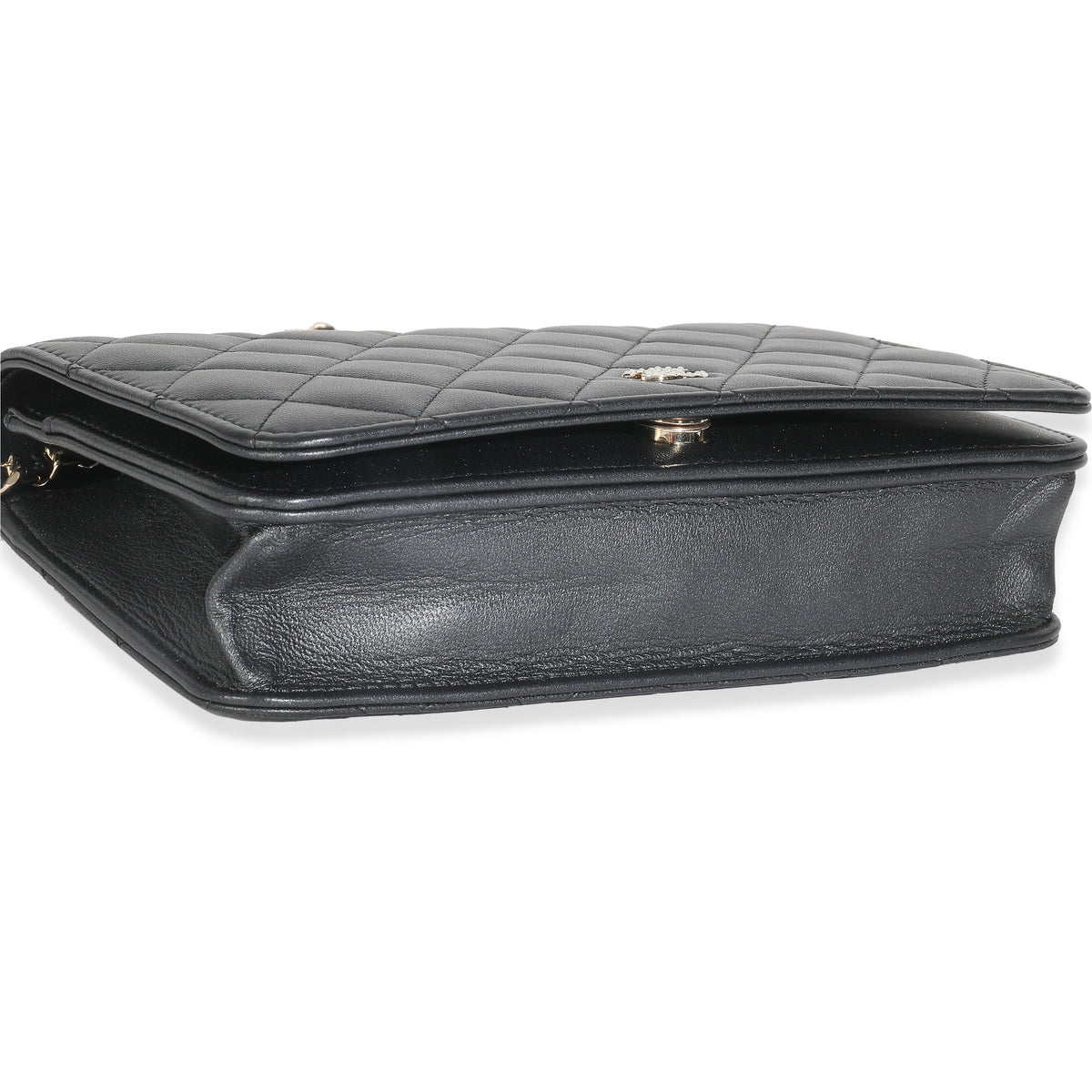 Dark Grey Iridescent Quilted Lambskin Pearl Wallet On Chain