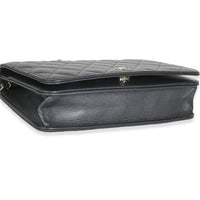 Dark Grey Iridescent Quilted Lambskin Pearl Wallet On Chain