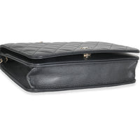 Dark Grey Iridescent Quilted Lambskin Pearl Wallet On Chain