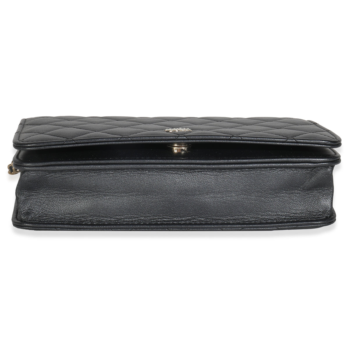 Dark Grey Iridescent Quilted Lambskin Pearl Wallet On Chain