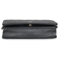 Dark Grey Iridescent Quilted Lambskin Pearl Wallet On Chain