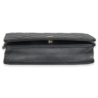 Dark Grey Iridescent Quilted Lambskin Pearl Wallet On Chain