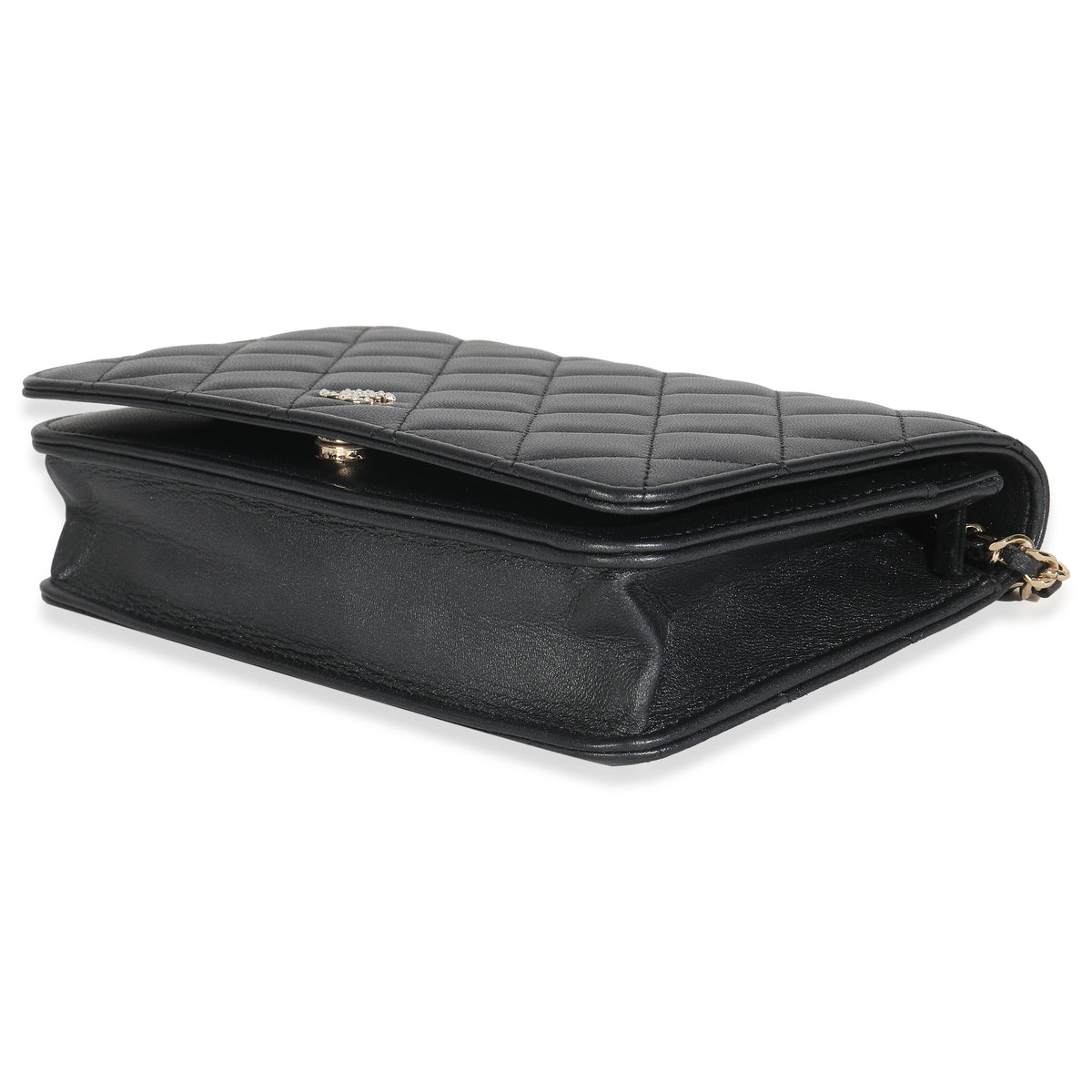 Dark Grey Iridescent Quilted Lambskin Pearl Wallet On Chain