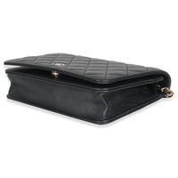 Dark Grey Iridescent Quilted Lambskin Pearl Wallet On Chain