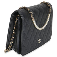 Dark Grey Iridescent Quilted Lambskin Pearl Wallet On Chain